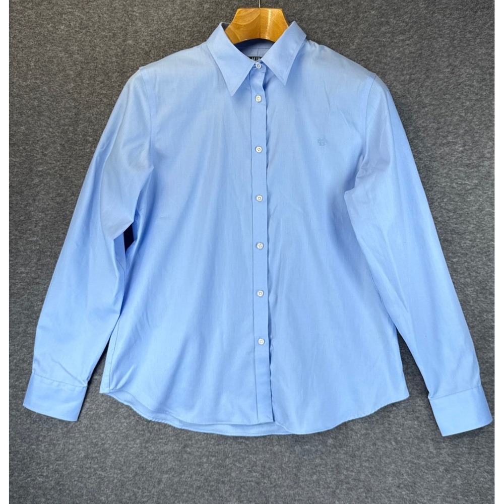 Lauren Ralph Lauren Non Iron Shirt Womens L Fitted Blue Career Manager Hostess